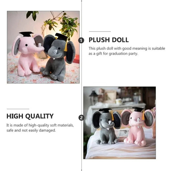Elephant Plush Animal Doll Toy Wearing Bachelor Hat Graduation  Party - Picture 7 of 9